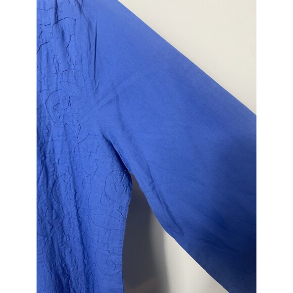 New Soft Surroundings Blue Embossed Cotton Maxi Dress Caftan Size Petite Large - Picture 6 of 13